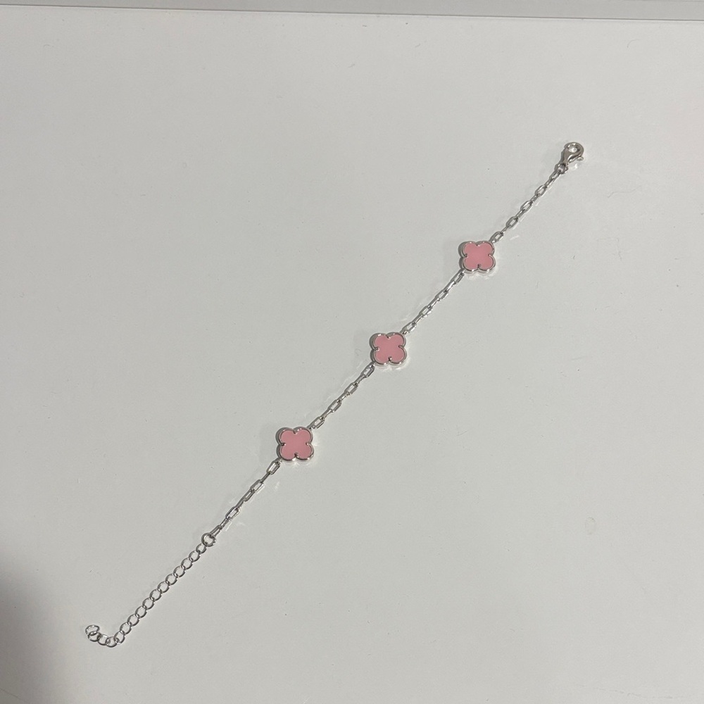 Silver-Tone Bracelet with Pink Clover Accents
